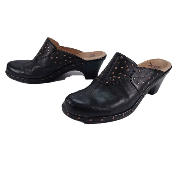 Sofft Mule Clogs Women 9.5 M Black Studded Leather Slip On Heel Boho 1019201 - Picture 1 of 14